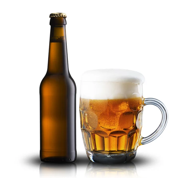 Bottle and Glass of Cold Beer — Stock Photo, Image