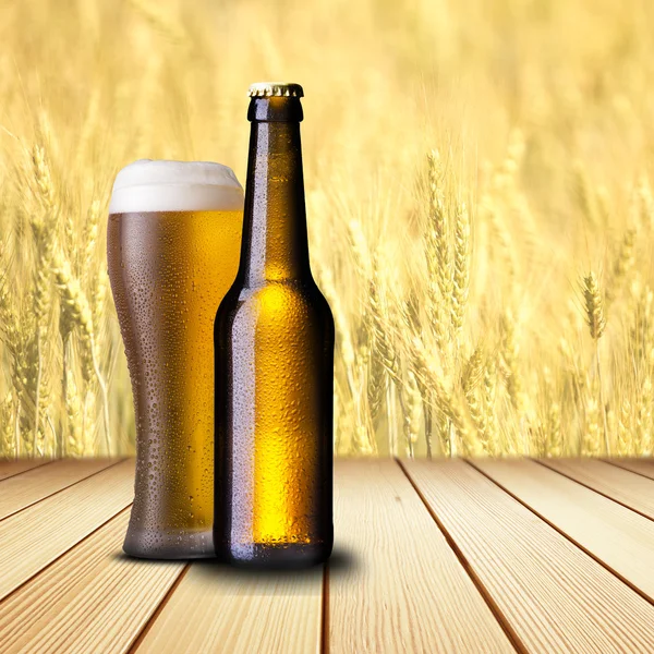 ボトルと冷たいビールのグラス — ストック写真