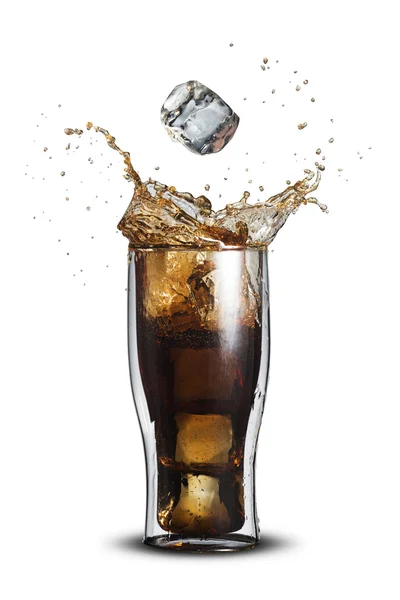 Cola splash from ice cube — Stock Photo, Image