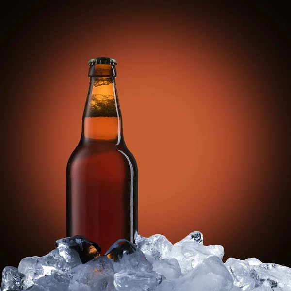 Beer Bottle On Ice Cubes — Stock Photo, Image