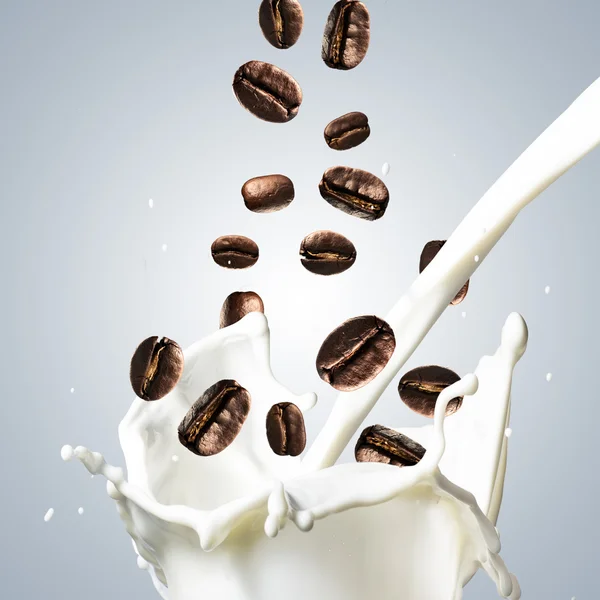 Ziarna kawy należących do szklanki mleka — Zdjęcie stockowe