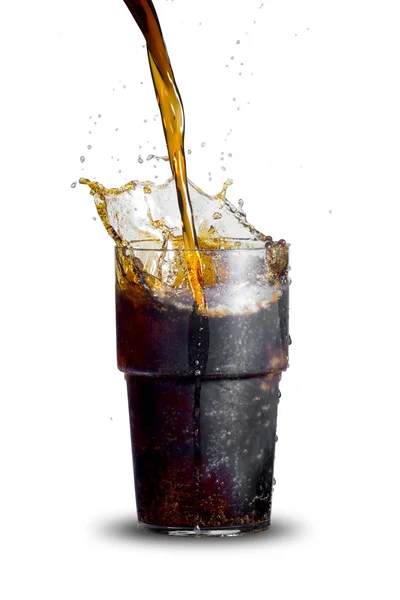 Cola plons van ijsblokjes — Stockfoto