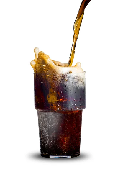 Cola plons van ijsblokjes — Stockfoto