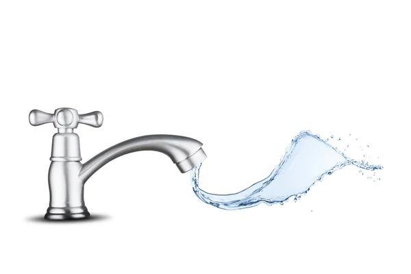 Schizzi d'acqua dal rubinetto dell'acqua — Foto Stock