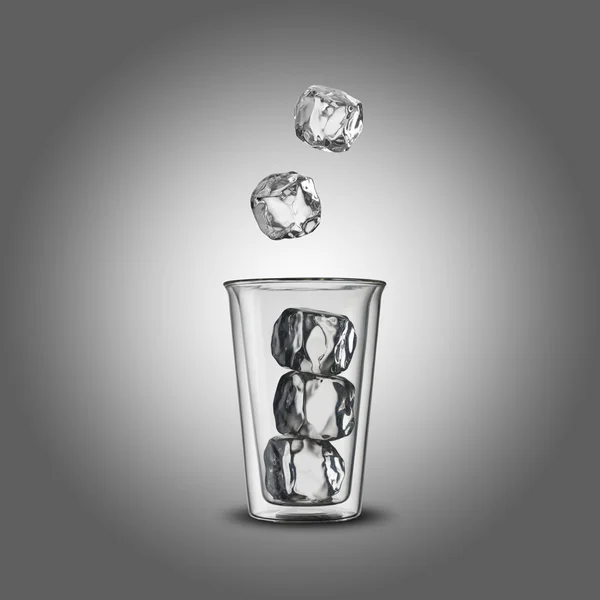 Ice Cubes Falling On Water Glass — Stock Photo, Image