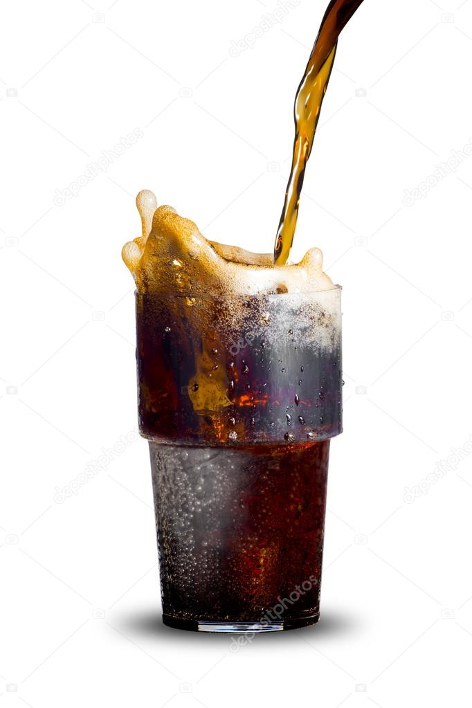 Cola splash from ice cubes