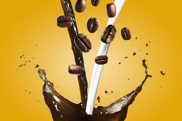 Sıcak kahve ve süt Splash — Stok fotoğraf