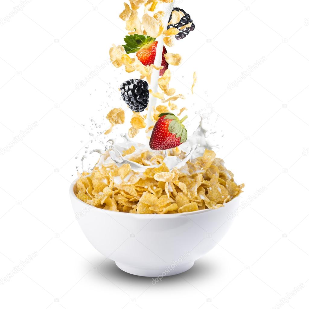 Corn Flakes With Strawberries and Blackberries