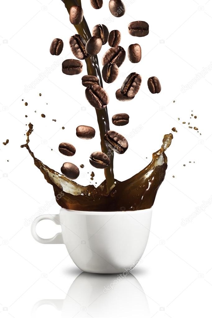 Coffee Beans Falling Into  Coffee