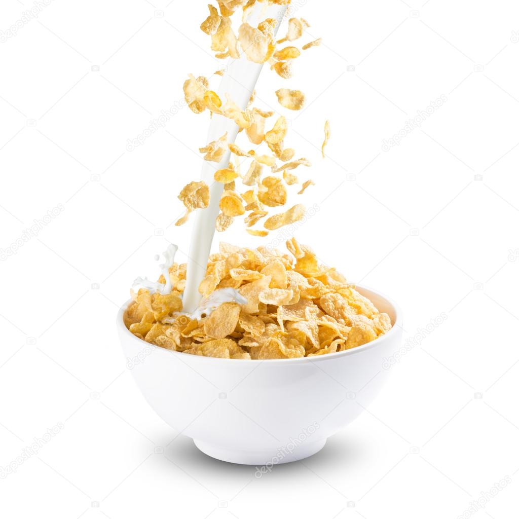 Corn Flakes and Milk Splash on Bowl