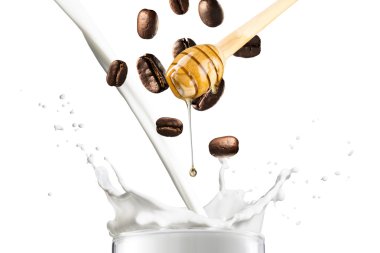 Honey, coffee beans and milk