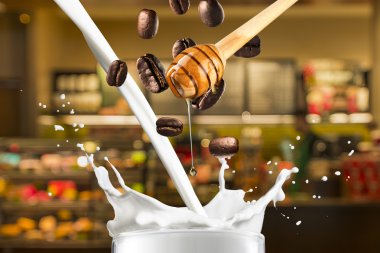 Honey, coffee beans and milk