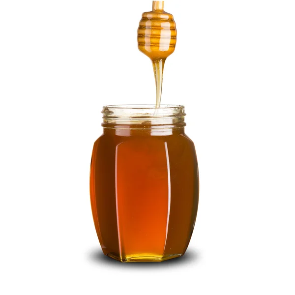 Honey Drip From Dripper to Jar — Stock Photo, Image