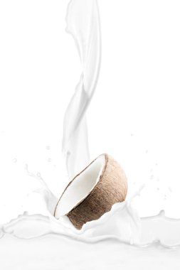Hindistan cevizi ve beyaz bardakta hindistan cevizi sütü
