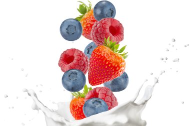 Süt Splash üzerinde düşen meyveleri karıştırmak