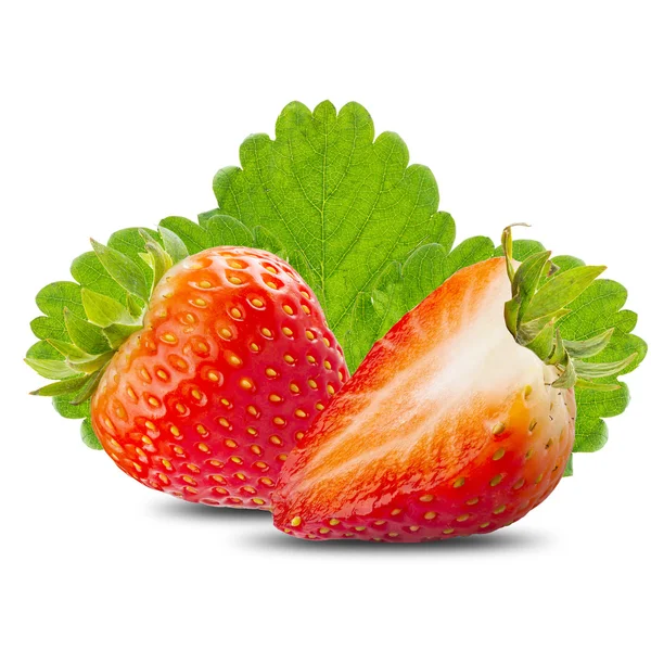 Frische Erdbeeren mit grünem Blatt — Stockfoto