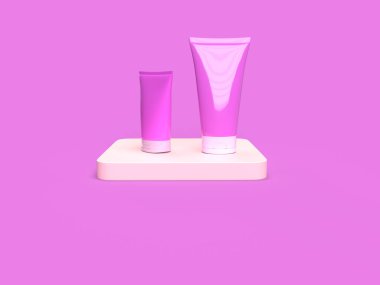 Pembe arka planı olan 3D model pembe kozmetik.