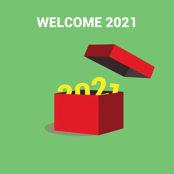 Red Opened Gift Box Med 2021 Box — Stock vektor