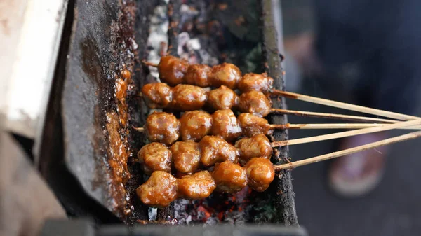 Boulette Viande Brûlante Sur Feu Supérieur — Photo