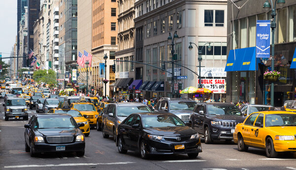 NEW YORK CITY, USA - 31ST AUGUST 2014: Traffic in New York City around rush hour