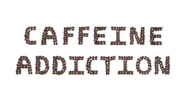 Adicción a la cafeína escrita con granos de café — Foto de Stock