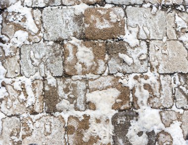 Kış aylarında karla kaplı kaldırım snabs