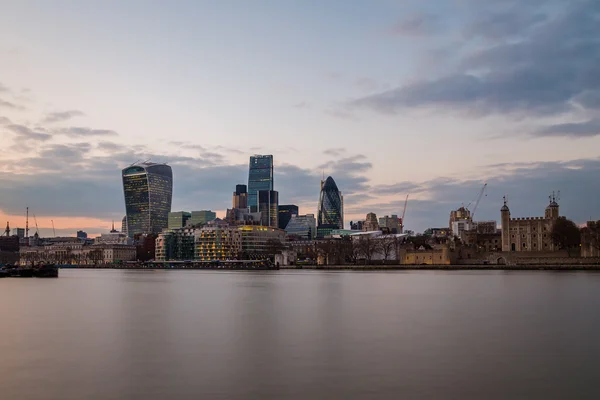 Financial district of London at sunset — Stock Photo, Image