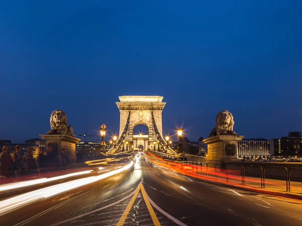 Szechenyi Chain Bridge in Budapest at Night — Stock Photo, Image