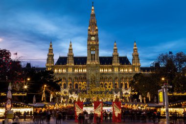 Noel pazarı Rathaus (Viyana Belediye Binası) 