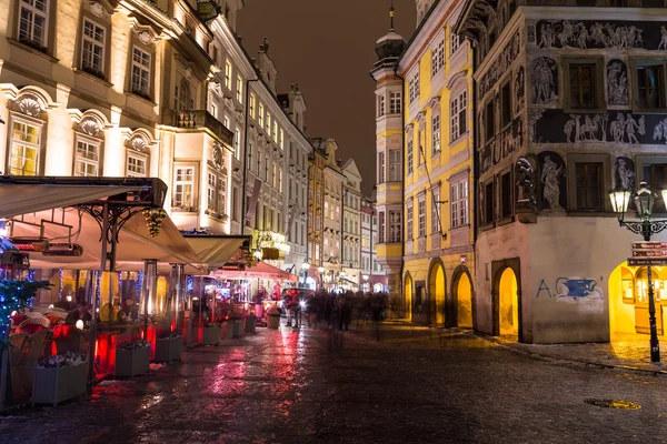 Male Namesti Street in Prague at Night — Stock Photo, Image