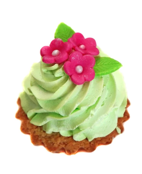 Panier à gâteaux décoré de fleurs rose et crème vert clair fr — Photo