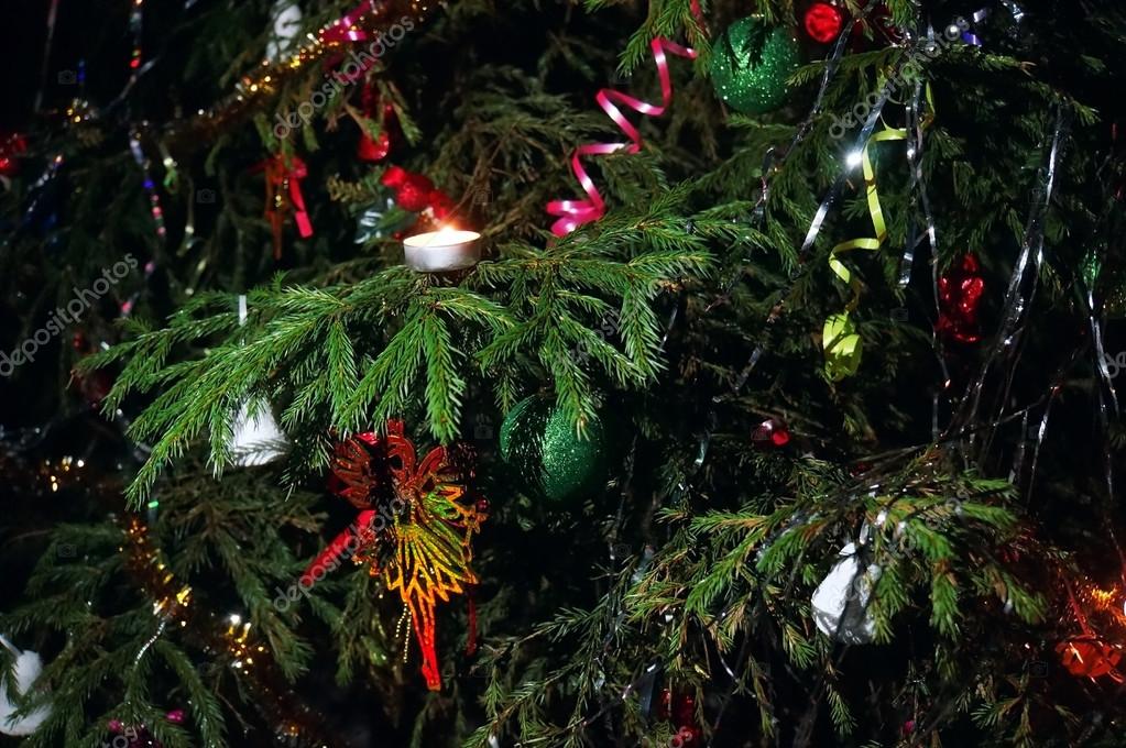 Christmas Tree Decorated With Candles Streamers Toys Close Up Stock Photo C Chiffanna 69096057
