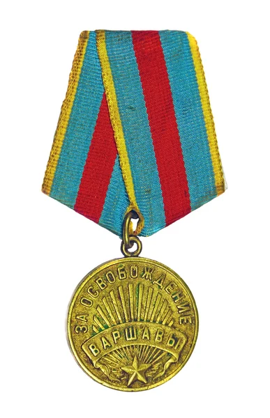 Medalha "Pela Libertação de Varsóvia" sobre fundo branco — Fotografia de Stock