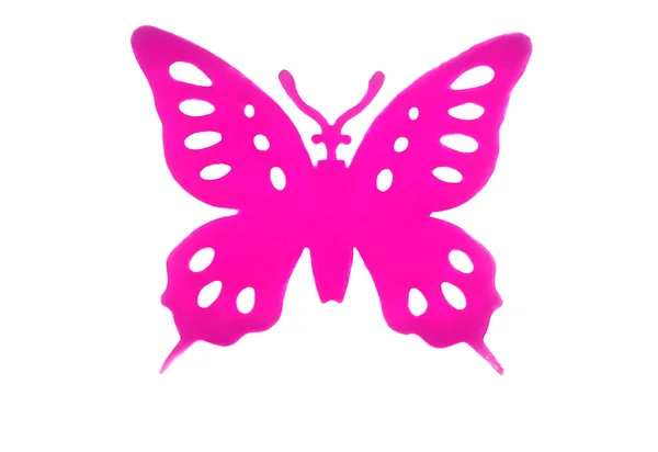 Leuchtend rosa Kunststoff-Schmetterling isoliert auf weiß — Stockfoto