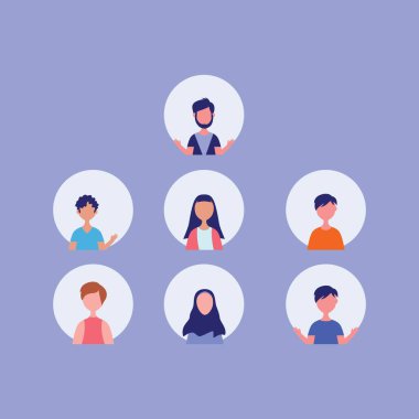 Görüntülü konferans çizgi film düz dizaynındaki karakterler