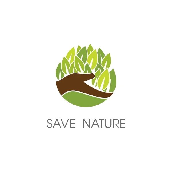 Salva Natura Ecologia Logo Mano Foglia Illustrazione — Vettoriale Stock