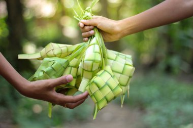 Ketupat veya pirinç köftesi geleneksel Asya yemeğidir.