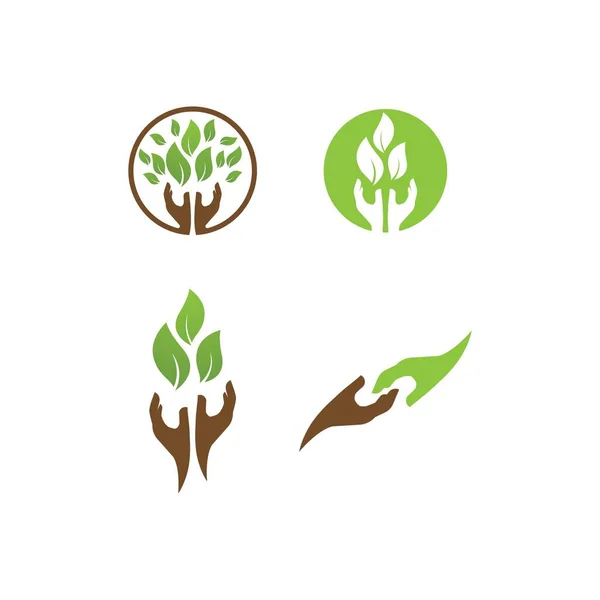 Nature Ecology Logo Hand Leaf Illustration — Stock Vector