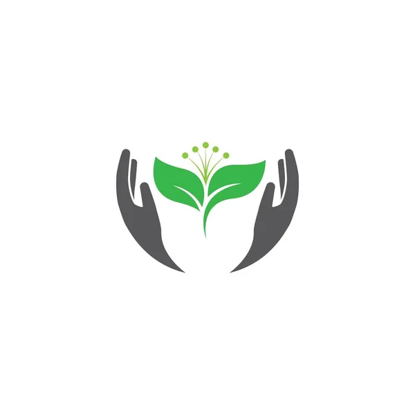 Eco Care Logo Hand Und Blatt Illustration — Stockvektor