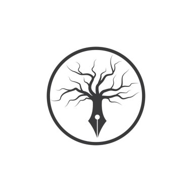 Kalem logosu vektör tasarımlı yaşlı ağaç