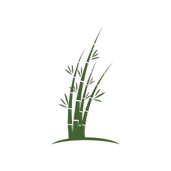 Bambu Dengan Logo Daun Hijau Templat Vektor Ilustrasi - Stok Vektor