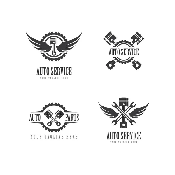 Pistone Auto Servizio Logo Vettoriale Design Piatto — Vettoriale Stock