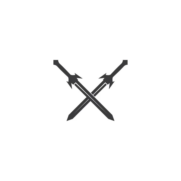 Desenho Plano Vetor Logotipo Ilustração Espada — Vetor de Stock
