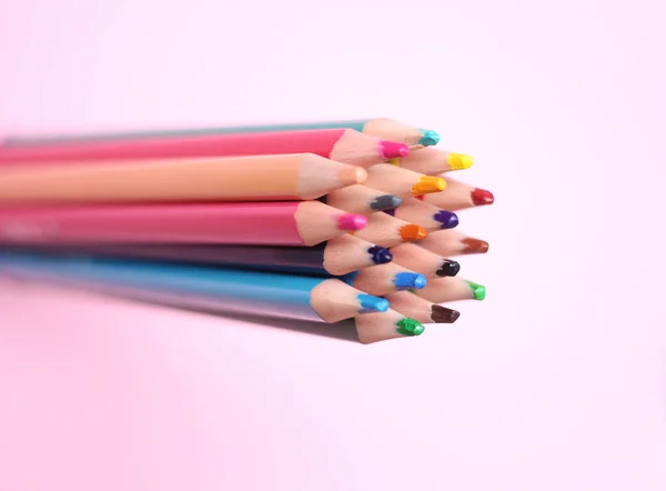 Close Color Pencil Set Pink Background — Stock Photo, Image
