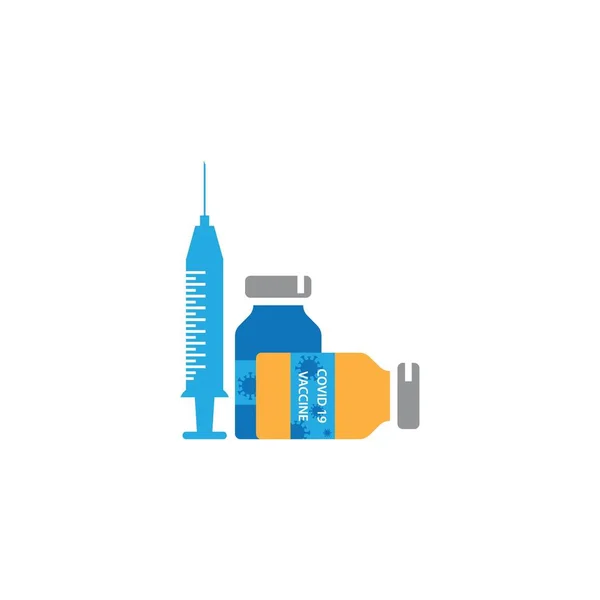 Vaccin Covid Logo Vecteur Plat Design — Image vectorielle