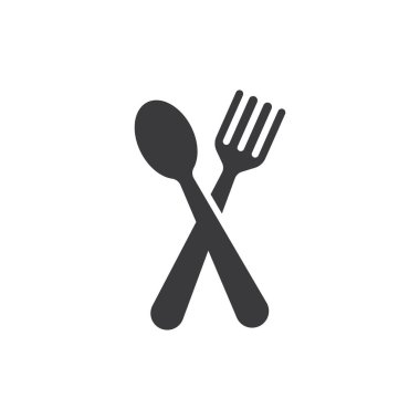 Black crossed fork and spoon icon symbol.