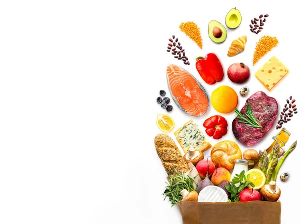 Papieren Zak Met Gezond Voedsel Vegetarisch Voedsel Gezond Voedsel Achtergrond — Stockfoto