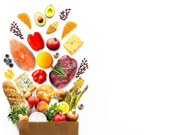 Sac Papier Avec Des Aliments Sains Aliments Végétariens Aliments Sains — Photo