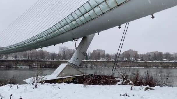 Zaragoza Spanya Ocak 2021 Filomena Fırtınasından Sonra Zaragoza Daki Ebro — Stok video