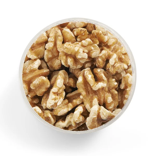 Walnuts in a glass jar shot from above — Stock Photo, Image